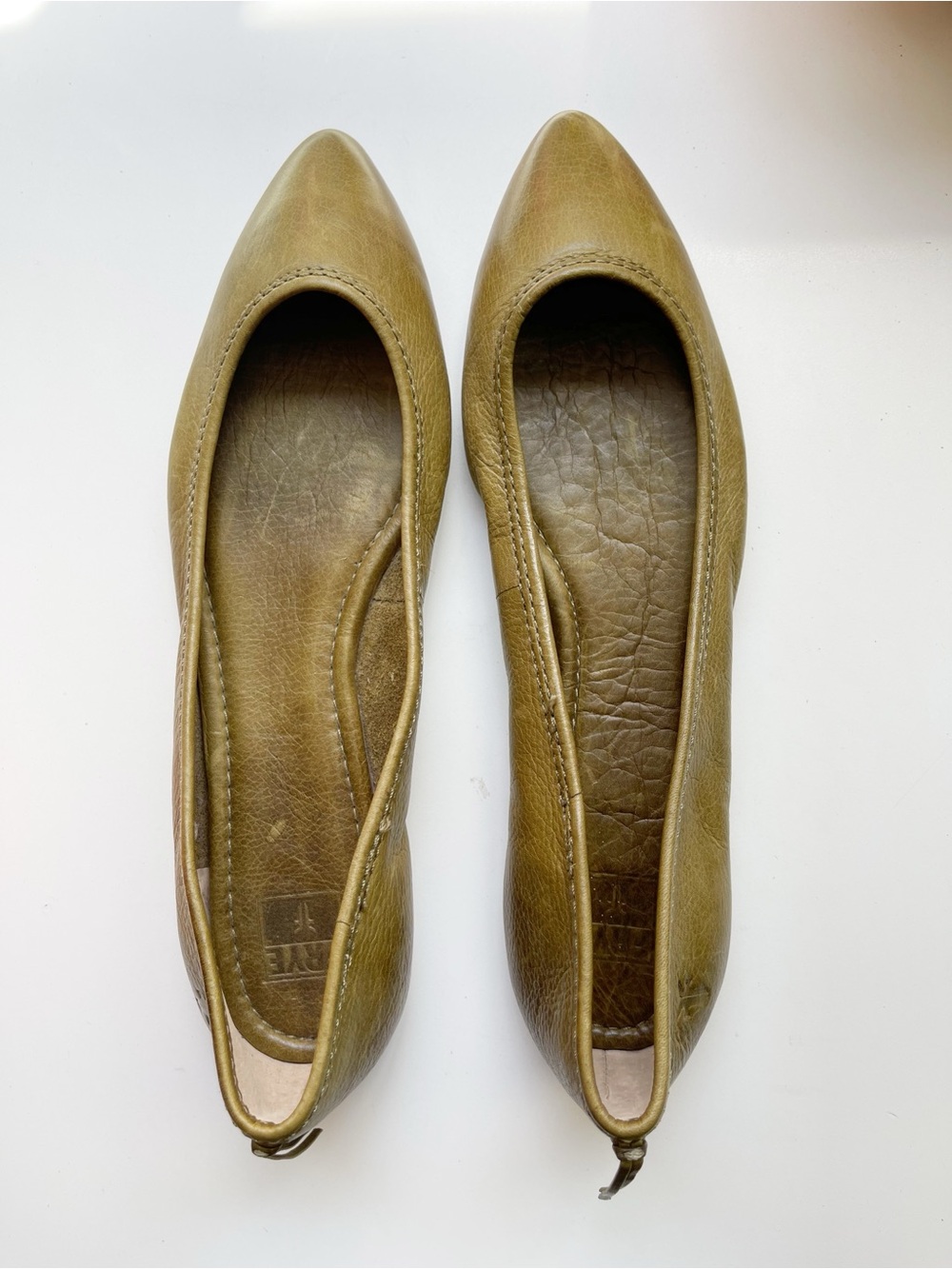 Frye Regina Ballet Flats Olive Leather pointed toe Flats - Women's Slip-On Shoe - Picture 2 of 13